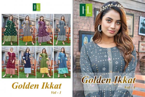  Hirwa Golden Ikkat Rayon Designer Exclusive Kurti Collection